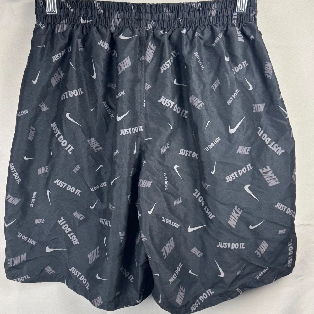 Nike Mens XL Black Just Do It Logo Print Swim Trunks Mesh Lined Shorts RN37763